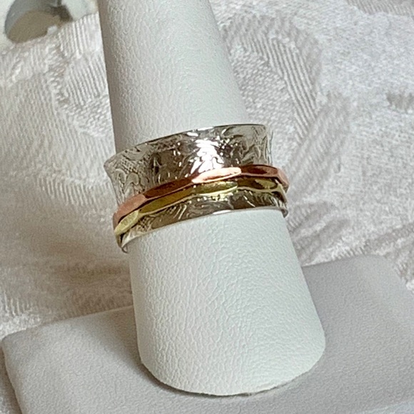 Sterling Silver Spinner Ring, Gold & Copper Bands - Picture 2 of 8